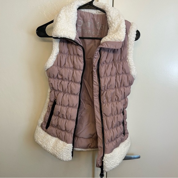 Calvin Klein Performance Pink Sherpa Faux Shearling Trim Quilted Vest Size Small - Picture 3 of 10